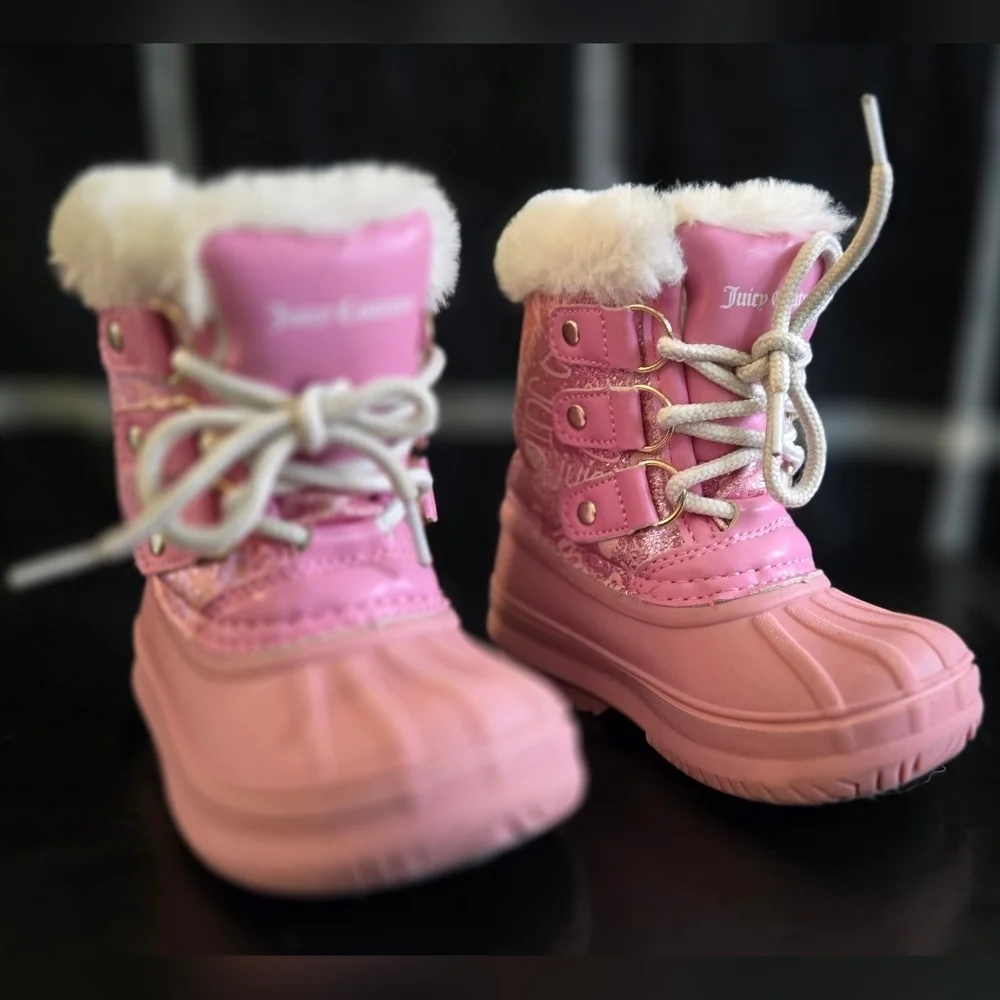 Juicy Couture Escalon Pink Waterproof Flat Heel Snow Rain Boot Fur Lined Baby 7